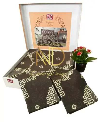 Taç Çift Kişilik Saten Nevresim Takımı Loren Kahve - NEVRESIMDUNYASI (1)