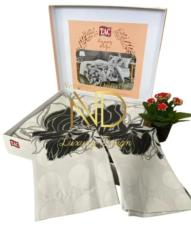 Taç Çift Kişilik Saten Nevresim Takımı Sharon Gri - 2