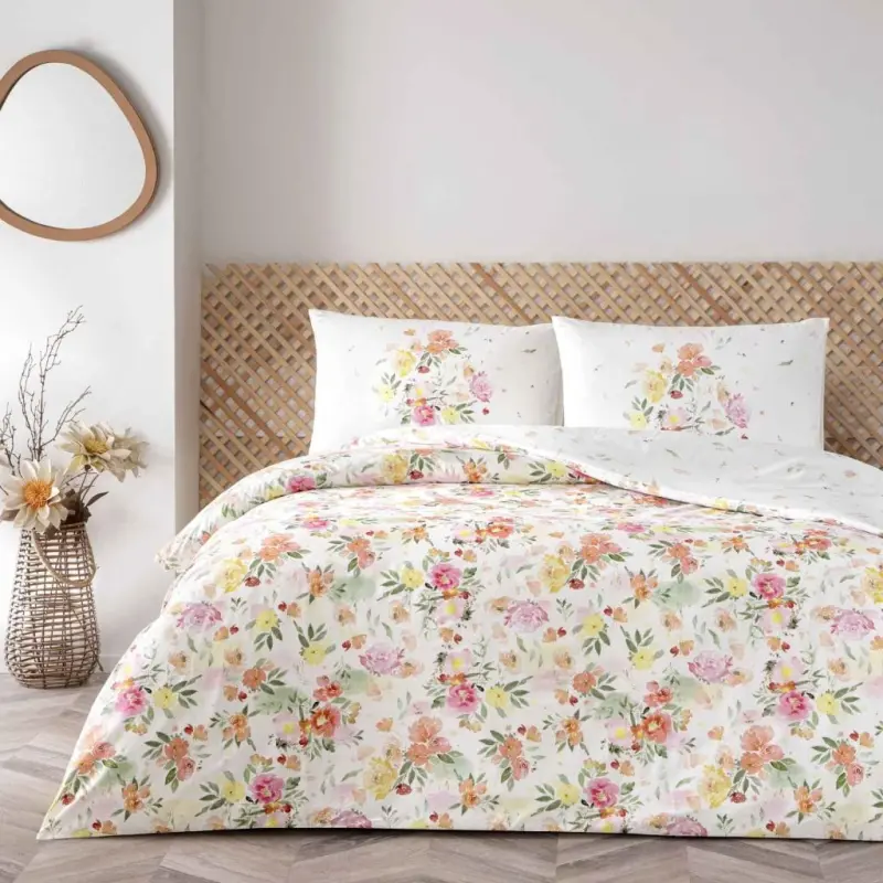 Тач Двуспальный Комплект Ранфорс Постельного Белья Shirley Желтый - NEVRESIMDUNYASI