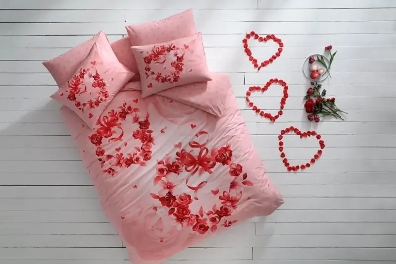Taç Glow Yaltiroq Ikki kishilik Ranfors choyshablar to'plami Roses pushti - NEVRESIMDUNYASI