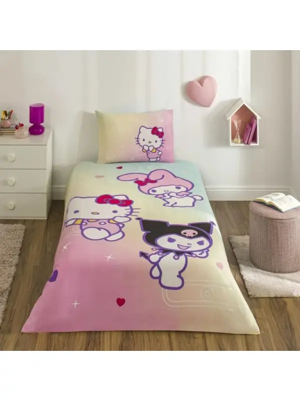 Taç Hello Kitty Friends Tek Kişilik Lisanslı Nevresim Takımı - NEVRESIMDUNYASI