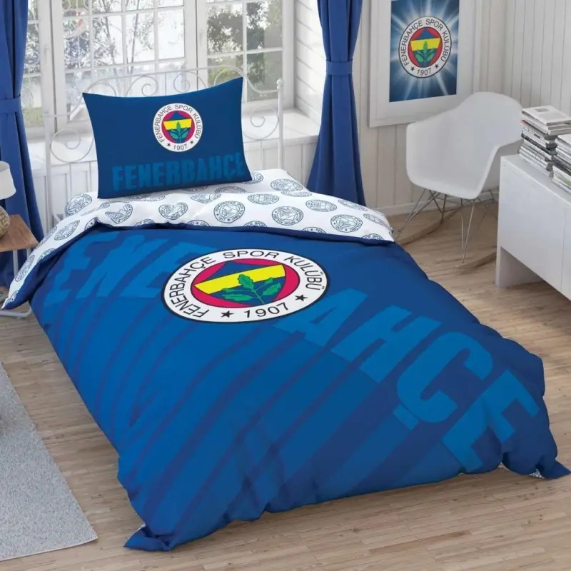 Crown Licensed Single Duvet Cover Set Fenerbahçe Navy Blue Logo - NEVRESIMDUNYASI