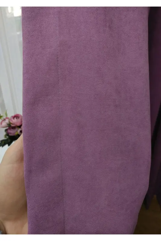 Taç Lila Düz Rang Fon Parda, Pilesiz Düz Tikuv, Ekstrafor Büzgü, Yagona Qanot-Lila - 8