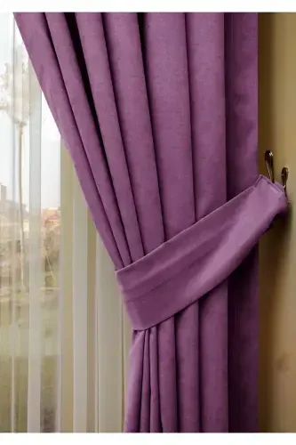Тач Лила Однотонный Фон Занавес, Прямой Пошив Без Складок, Экстрафор Сборка, Одно Полотно-Лила - Modazone (1)