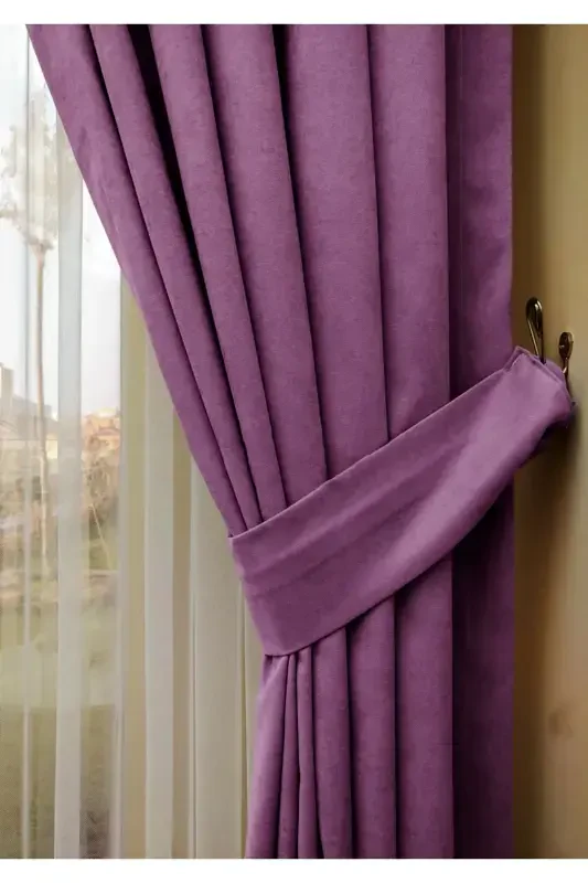Тач Лила Однотонный Фон Занавес, Прямой Пошив Без Складок, Экстрафор Сборка, Одно Полотно-Лила - 2