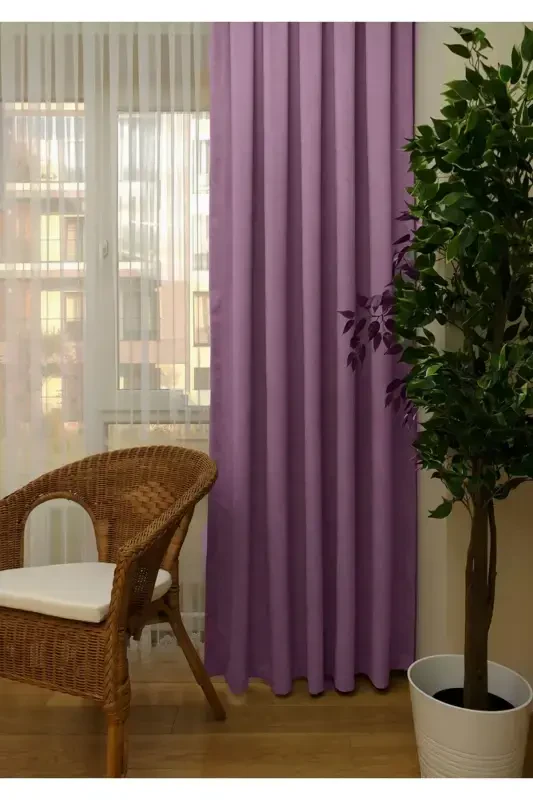 Тач Лила Однотонный Фон Занавес, Прямой Пошив Без Складок, Экстрафор Сборка, Одно Полотно-Лила - 3
