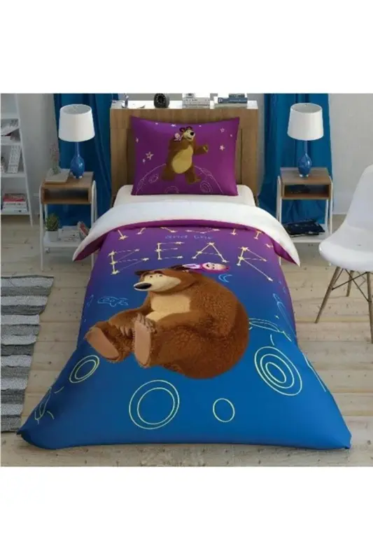 Taç Lisanslı Nevresim Takımı Masha And The Bear Galaxy Glow - 1