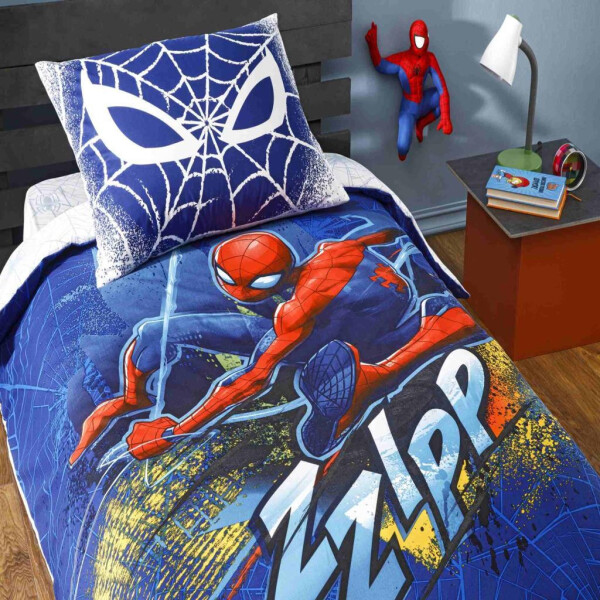 Taç litsenziyalangan Spiderman Blue City bitta kishilik choyshab to'plami - 4