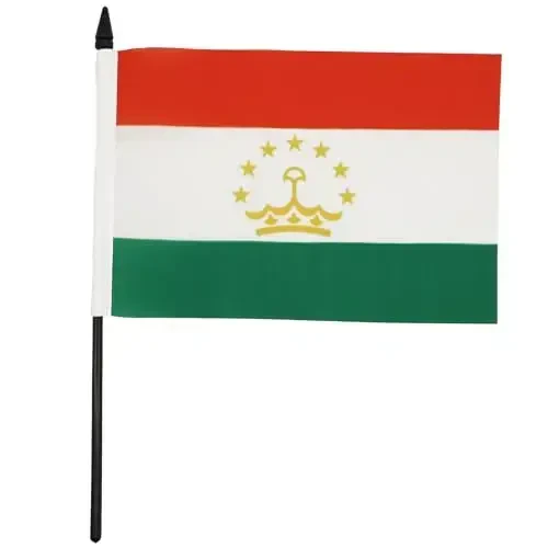 Tajikistan Table Flag 5'' x 8'' - Tajik Desk Flag 21 x 14 cm. - Black plastic stick and base - AZ FLAG 