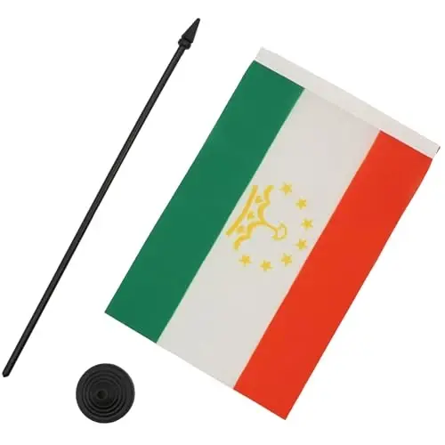AZ FLAG Tajikistan Table Flag 5'' x 8'' - Tajik Desk Flag 21 x 14 cm. - Black plastic stick and base - 3