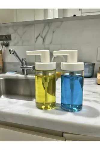 Tackan Liquid Soap Dispenser Glass - White Cap x 2 - 3