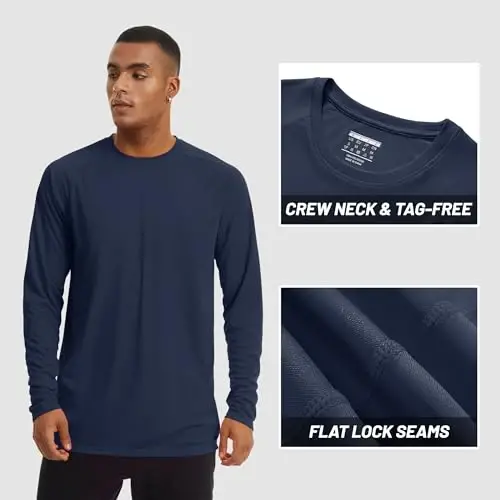 TACVASEN erkaklar uchun quyoshdan himoya ko'ylagi UPF 50+ uzun yengli UV himoya yengil rash guard suzish ko'ylagi tez quriydigan baliq ovlash futbolkasi - 3