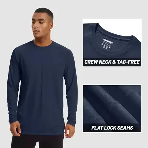 TACVASEN erkaklar uchun quyoshdan himoya ko'ylagi UPF 50+ uzun yengli UV himoya yengil rash guard suzish ko'ylagi tez quriydigan baliq ovlash futbolkasi - 3