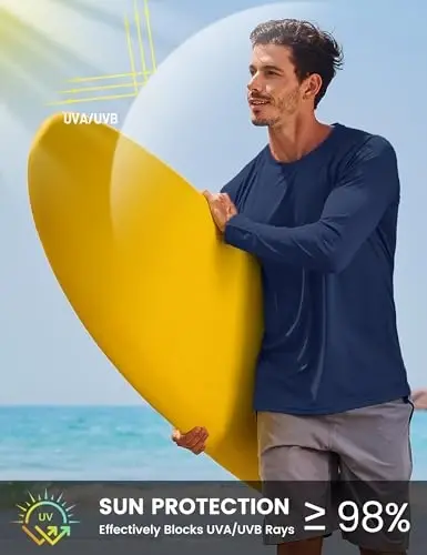 TACVASEN erkaklar uchun quyoshdan himoya ko'ylagi UPF 50+ uzun yengli UV himoya yengil rash guard suzish ko'ylagi tez quriydigan baliq ovlash futbolkasi - 3