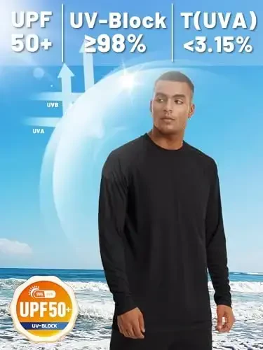 TACVASEN erkaklar uchun quyoshdan himoya ko'ylagi UPF 50+ uzun yengli UV himoya yengil rash guard suzish ko'ylagi tez quriydigan baliq ovlash futbolkasi - 2