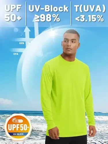 TACVASEN erkaklar uchun quyoshdan himoya ko'ylagi UPF 50+ uzun yengli UV himoya yengil rash guard suzish ko'ylagi tez quriydigan baliq ovlash futbolkasi - 2