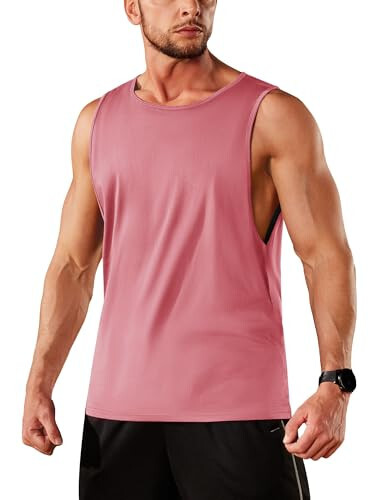 TACVASEN Mens Tank Tops Cotton Sleeveless Wide-Armhole Shirt Gym Workout Fitness T-Shirts Cut Off Soft Breathable Shirt - 1