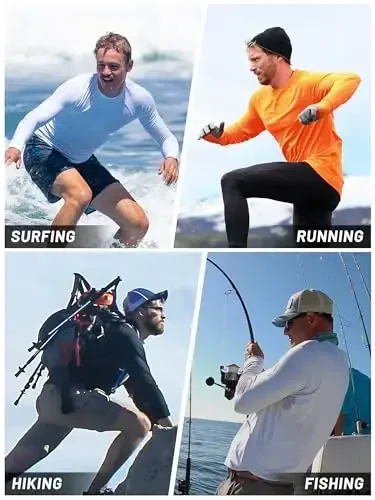 TACVASEN Мужская Солнцезащитная Рубашка UPF 50+ Длинный Рукав UV Защита Легкая Рашгард Плавание Рубашка Быстросохнущая Рыбалка Футболка - 6