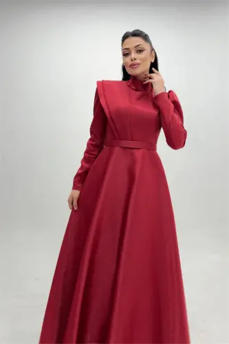Tafta Saten Mato Gren Detalli Kechki Libos - BORDO - 1