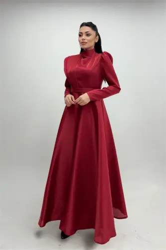 Tafta Saten Mato Gren Detalli Kechki Libos - BORDO - 4