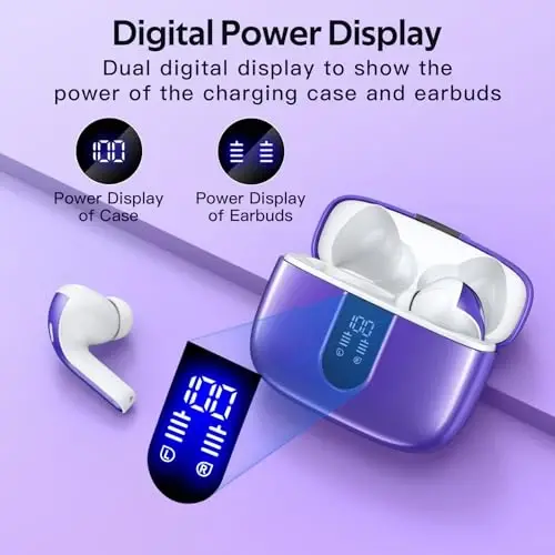 TAGRY Bluetooth eshitish vositasi True Wireless quloqchinlari 60 soatlik musiqa LED quvvat displeyli simsiz zaryadlash qutisi IPX5 suv o‘tkazmaydigan quloq ichiga tiqiladigan mikrofonli quloqchinlar TV Smartfon noutbuk kompyuter sporti uchun - 2