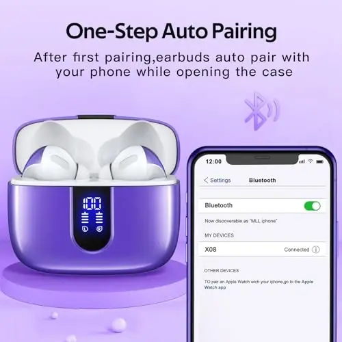 TAGRY Bluetooth eshitish vositasi True Wireless quloqchinlari 60 soatlik musiqa LED quvvat displeyli simsiz zaryadlash qutisi IPX5 suv o‘tkazmaydigan quloq ichiga tiqiladigan mikrofonli quloqchinlar TV Smartfon noutbuk kompyuter sporti uchun - 5