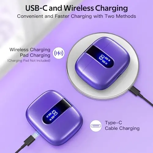 TAGRY Bluetooth eshitish vositasi True Wireless quloqchinlari 60 soatlik musiqa LED quvvat displeyli simsiz zaryadlash qutisi IPX5 suv o‘tkazmaydigan quloq ichiga tiqiladigan mikrofonli quloqchinlar TV Smartfon noutbuk kompyuter sporti uchun - 3