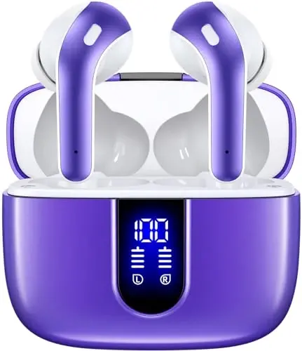TAGRY Bluetooth Headphones True Wireless Earbuds 60H Playback LED Power Display Earphones with Wireless Charging Case IPX5 Waterproof in-Ear Ear buds with Mic for TV Smart Phone Laptop Computer Sports 