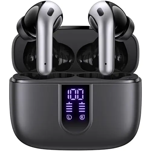 TAGRY Bluetooth Headphones True Wireless Earbuds 60H Playback LED Power Display Earphones with Wireless Charging Case IPX5 Waterproof in-Ear Ear buds with Mic for TV Smart Phone Laptop Computer Sports - TAGRY