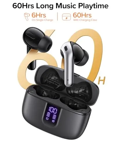 TAGRY Bluetooth Headphones True Wireless Earbuds 60H Playback LED Power Display Earphones with Wireless Charging Case IPX5 Waterproof in-Ear Ear buds with Mic for TV Smart Phone Laptop Computer Sports - 4