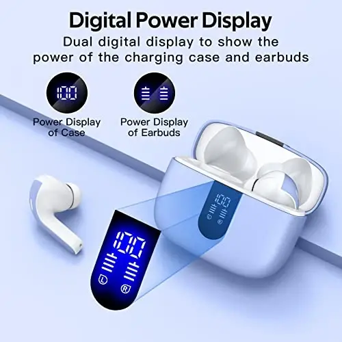 TAGRY Bluetooth Headphones True Wireless Earbuds 60H Playback LED Power Display Earphones with Wireless Charging Case IPX5 Waterproof in-Ear Earbuds with Mic for Smart Phone Laptop TV Computer Sports - TAGRY (1)