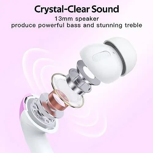 TAGRY Bluetooth Headphones True Wireless Earbuds 60H Playback LED Power Display Earphones with Wireless Charging Case IPX5 Waterproof in-Ear Earbuds with Mic for TV Smart Phone Laptop Computer Sports - 6