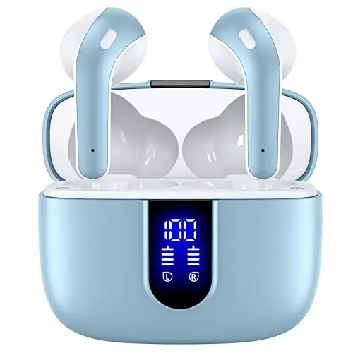 TAGRY Bluetooth Headphones True Wireless Earbuds 60H Playback LED Power Display Earphones with Wireless Charging Case IPX5 Waterproof in-Ear Ear buds with Mic for TV Smart Phone Laptop Computer Sports - 1