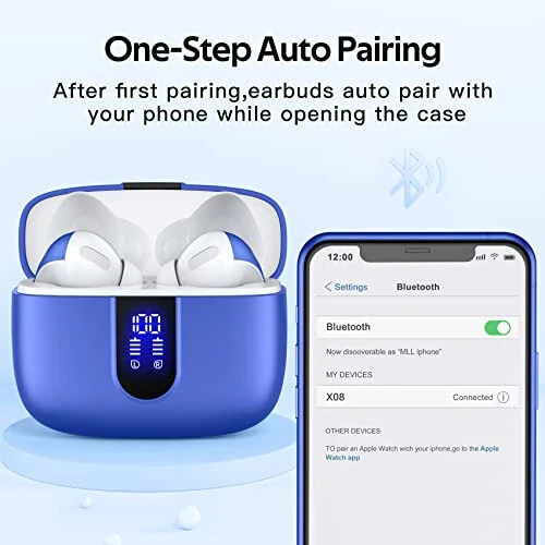 TAGRY Bluetooth Headphones True Wireless Earbuds 60H Playback LED Power Display Earphones with Wireless Charging Case IPX5 Waterproof in-Ear Ear buds with Mic for TV Smart Phone Laptop Computer Sports - 5