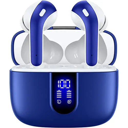 TAGRY Bluetooth Headphones True Wireless Earbuds 60H Playback LED Power Display Earphones with Wireless Charging Case IPX5 Waterproof in-Ear Ear buds with Mic for TV Smart Phone Laptop Computer Sports - TAGRY
