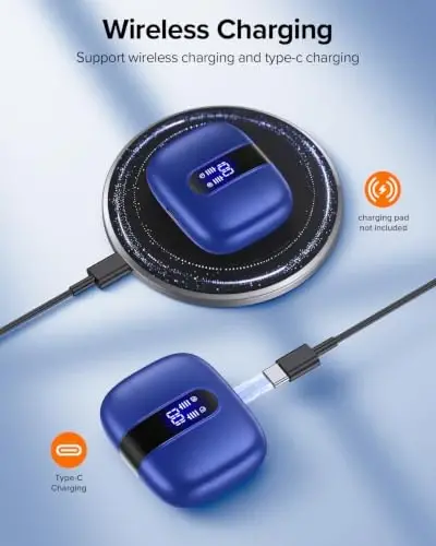 TAGRY Bluetooth Headphones True Wireless Earbuds 60H Playback LED Power Display Earphones with Wireless Charging Case IPX5 Waterproof in-Ear Ear buds with Mic for TV Smart Phone Laptop Computer Sports - 3