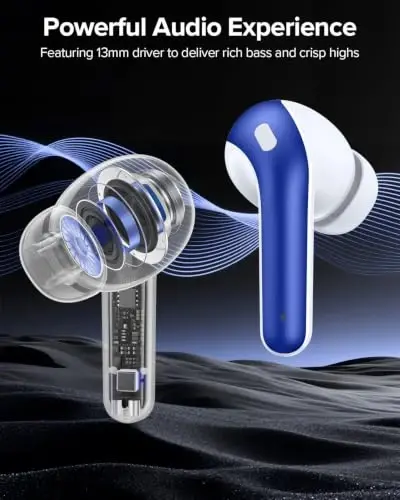 TAGRY Bluetooth Headphones True Wireless Earbuds 60H Playback LED Power Display Earphones with Wireless Charging Case IPX5 Waterproof in-Ear Ear buds with Mic for TV Smart Phone Laptop Computer Sports - 4