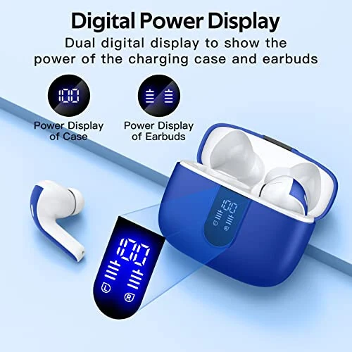 TAGRY Bluetooth Headphones True Wireless Earbuds 60H Playback LED Power Display Earphones with Wireless Charging Case IPX5 Waterproof in-Ear Ear buds with Mic for TV Smart Phone Laptop Computer Sports - TAGRY (1)