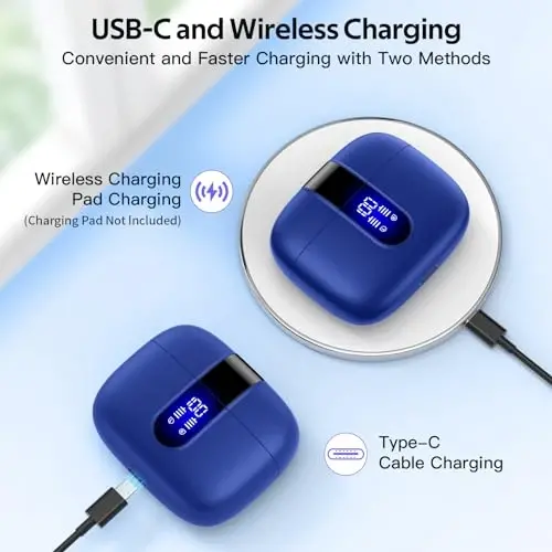 TAGRY Bluetooth Headphones True Wireless Earbuds 60H Playback LED Power Display Earphones with Wireless Charging Case IPX5 Waterproof in-Ear Ear buds with Mic for TV Smart Phone Laptop Computer Sports - 3