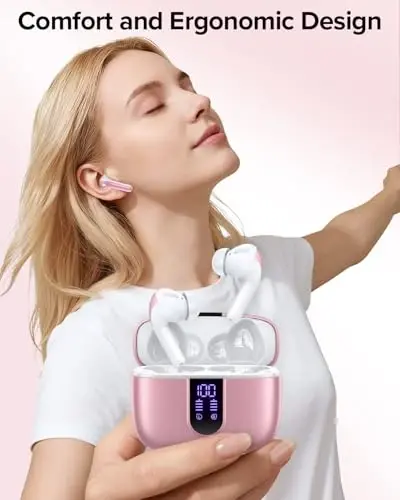 TAGRY Bluetooth Headphones True Wireless Earbuds 60H Playback LED Power Display Earphones with Wireless Charging Case IPX5 Waterproof in-Ear Ear buds with Mic for TV Smart Phone Laptop Computer Sports - TAGRY (1)