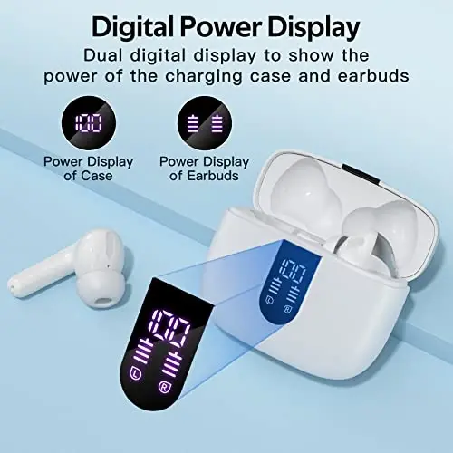 TAGRY Bluetooth Headphones True Wireless Earbuds 60H Playback LED Power Display Earphones with Wireless Charging Case IPX5 Waterproof in-Ear Ear buds with Mic for TV Smart Phone Laptop Computer Sports - TAGRY (1)