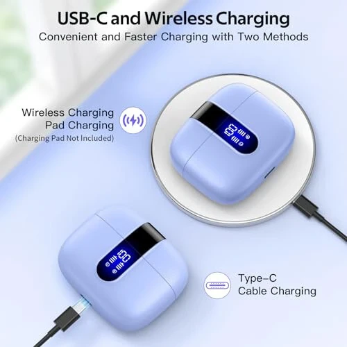 TAGRY Bluetooth Headphones True Wireless Earbuds 60H Playback LED Power Display Earphones with Wireless Charging Case IPX5 Waterproof in-Ear Ear buds with Mic for TV Smart Phone Laptop Computer Sports - 3