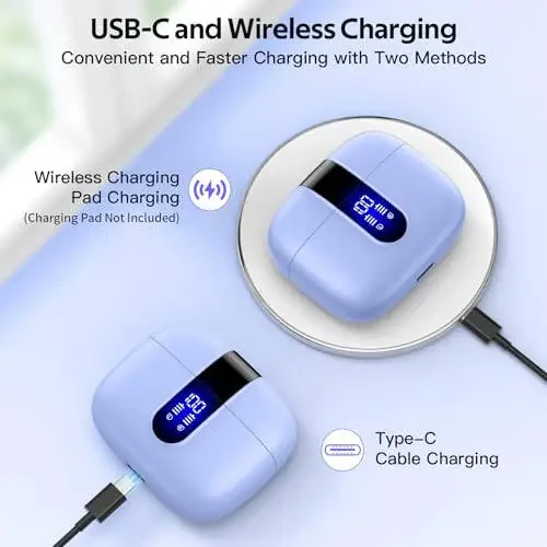 TAGRY Bluetooth Headphones True Wireless Earbuds 60H Playback LED Power Display Earphones with Wireless Charging Case IPX5 Waterproof in-Ear Ear buds with Mic for TV Smart Phone Laptop Computer Sports - 3