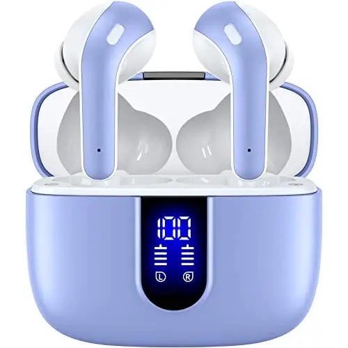 TAGRY Bluetooth Headphones True Wireless Earbuds 60H Playback LED Power Display Earphones with Wireless Charging Case IPX5 Waterproof in-Ear Ear buds with Mic for TV Smart Phone Laptop Computer Sports - 1