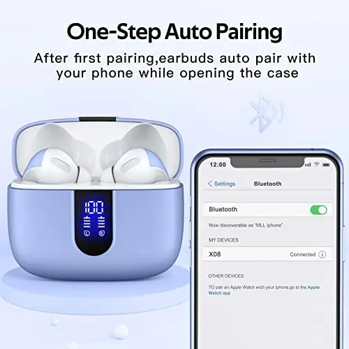 TAGRY Bluetooth Headphones True Wireless Earbuds 60H Playback LED Power Display Earphones with Wireless Charging Case IPX5 Waterproof in-Ear Ear buds with Mic for TV Smart Phone Laptop Computer Sports - 5