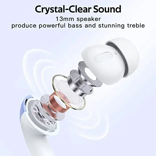 TAGRY Bluetooth Headphones True Wireless Earbuds 60H Playback LED Power Display Earphones with Wireless Charging Case IPX5 Waterproof in-Ear Ear buds with Mic for TV Smart Phone Laptop Computer Sports 