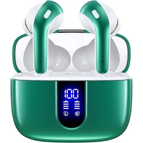 TAGRY Bluetooth Headphones True Wireless Earbuds 60H Playback LED Power Display Earphones with Wireless Charging Case IPX5 Waterproof in-Ear Ear buds with Mic for TV Smart Phone Laptop Computer Sports - 1