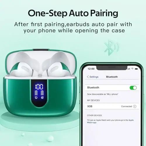 TAGRY Bluetooth Headphones True Wireless Earbuds 60H Playback LED Power Display Earphones with Wireless Charging Case IPX5 Waterproof in-Ear Ear buds with Mic for TV Smart Phone Laptop Computer Sports - 5