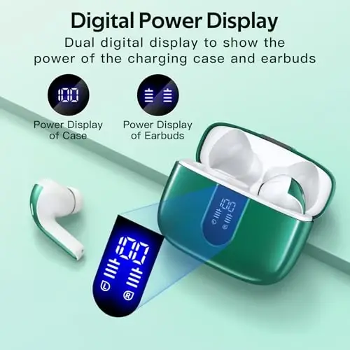 TAGRY Bluetooth Headphones True Wireless Earbuds 60H Playback LED Power Display Earphones with Wireless Charging Case IPX5 Waterproof in-Ear Ear buds with Mic for TV Smart Phone Laptop Computer Sports - 2