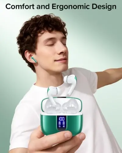 TAGRY Bluetooth Headphones True Wireless Earbuds 60H Playback LED Power Display Earphones with Wireless Charging Case IPX5 Waterproof in-Ear Ear buds with Mic for TV Smart Phone Laptop Computer Sports 